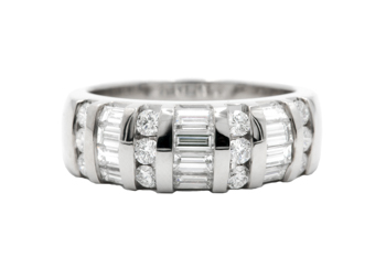 14k white gold round and baguette diamond barset ring